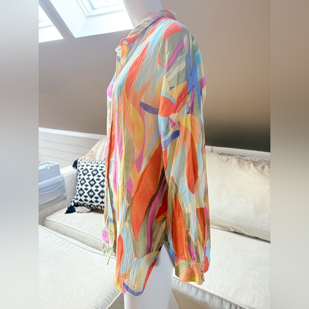 Soft Surroundings Peregrine Gauze Shirt Tunic Resort-Wear Fiery Stripe Sz Medium - Picture 3 of 8